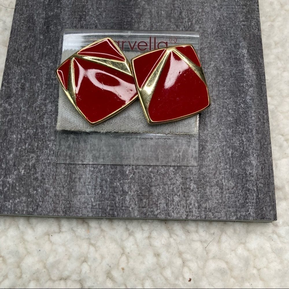 Marvella Vintage Square Earrings Red Gold
